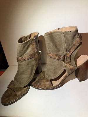 Khaki Linen Open Toe and Heel Boots - Closets of Curves