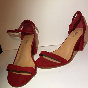 Red Strappy Small Block Heel Pump - Closets of Curves